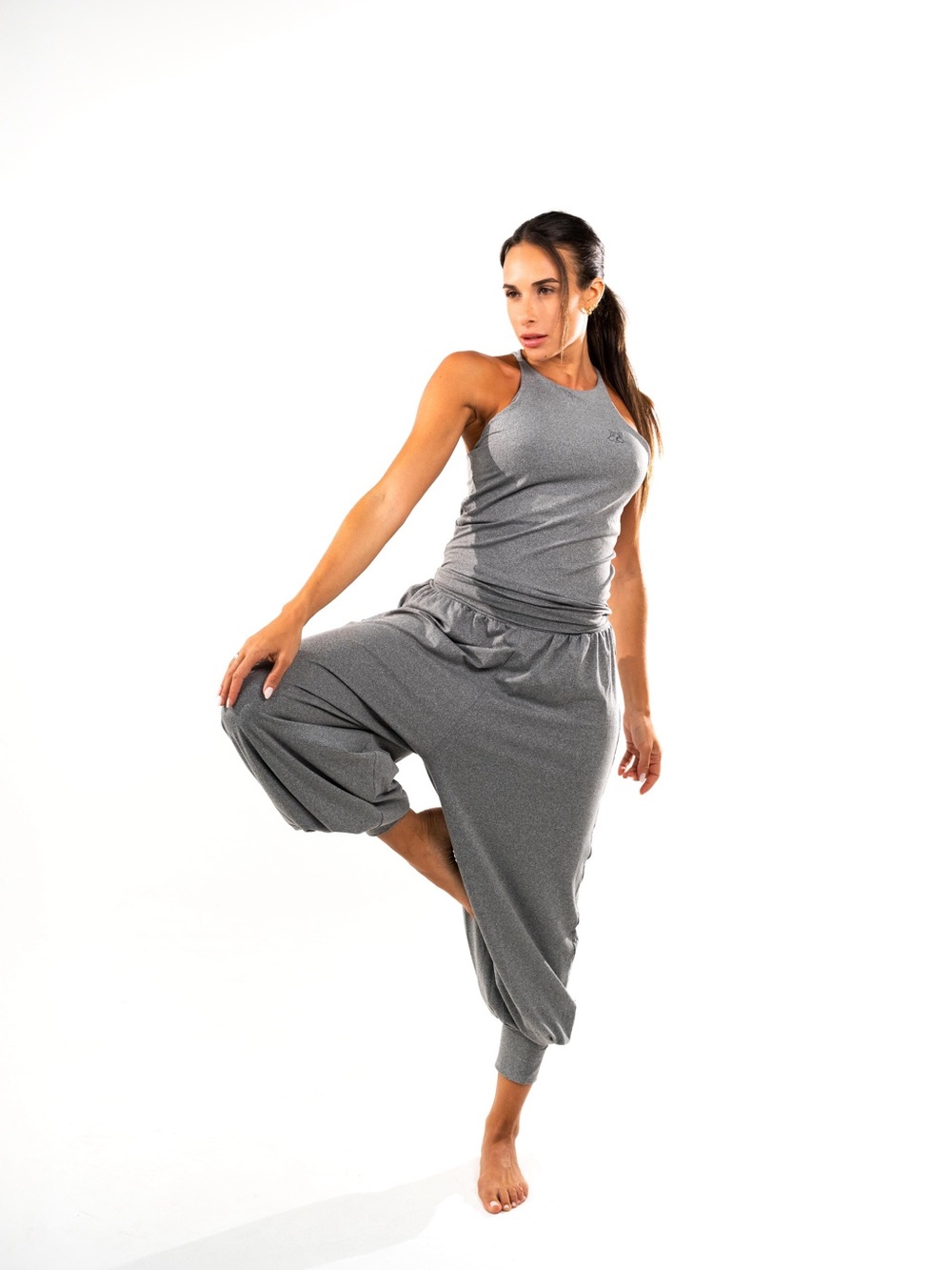 Gray Sleeveless Jumpsuit Romper - Athletic Harem Style
